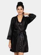 Shyle Black Bean Lace Hem Sleeve Robe With Inner Babydoll
