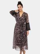 Shyle Bleached Brown Animal Printed Mesh Robe With Lace Mesh Babydoll