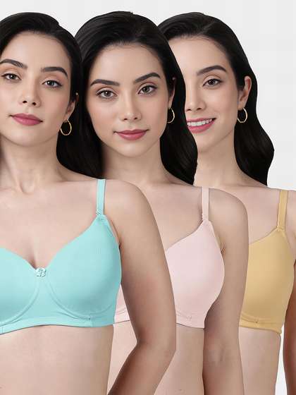 Susie Multicolor Solid Cotton Everyday Padded Bra Combo D