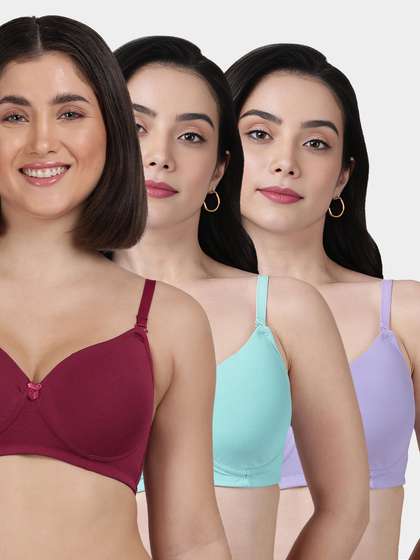 Susie Multicolor Solid Cotton Everyday Padded Bra Combo E