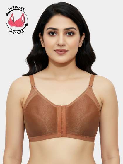 Susie Apple Brown Extra Support Laminated Cup Front Closure Bra