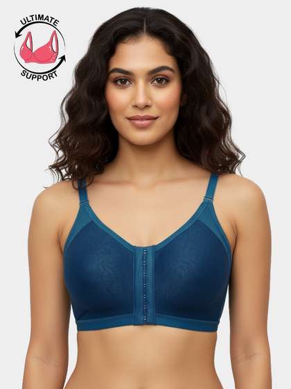 Susie True Blue Extra Support Laminated Cup Front Closure Bra
