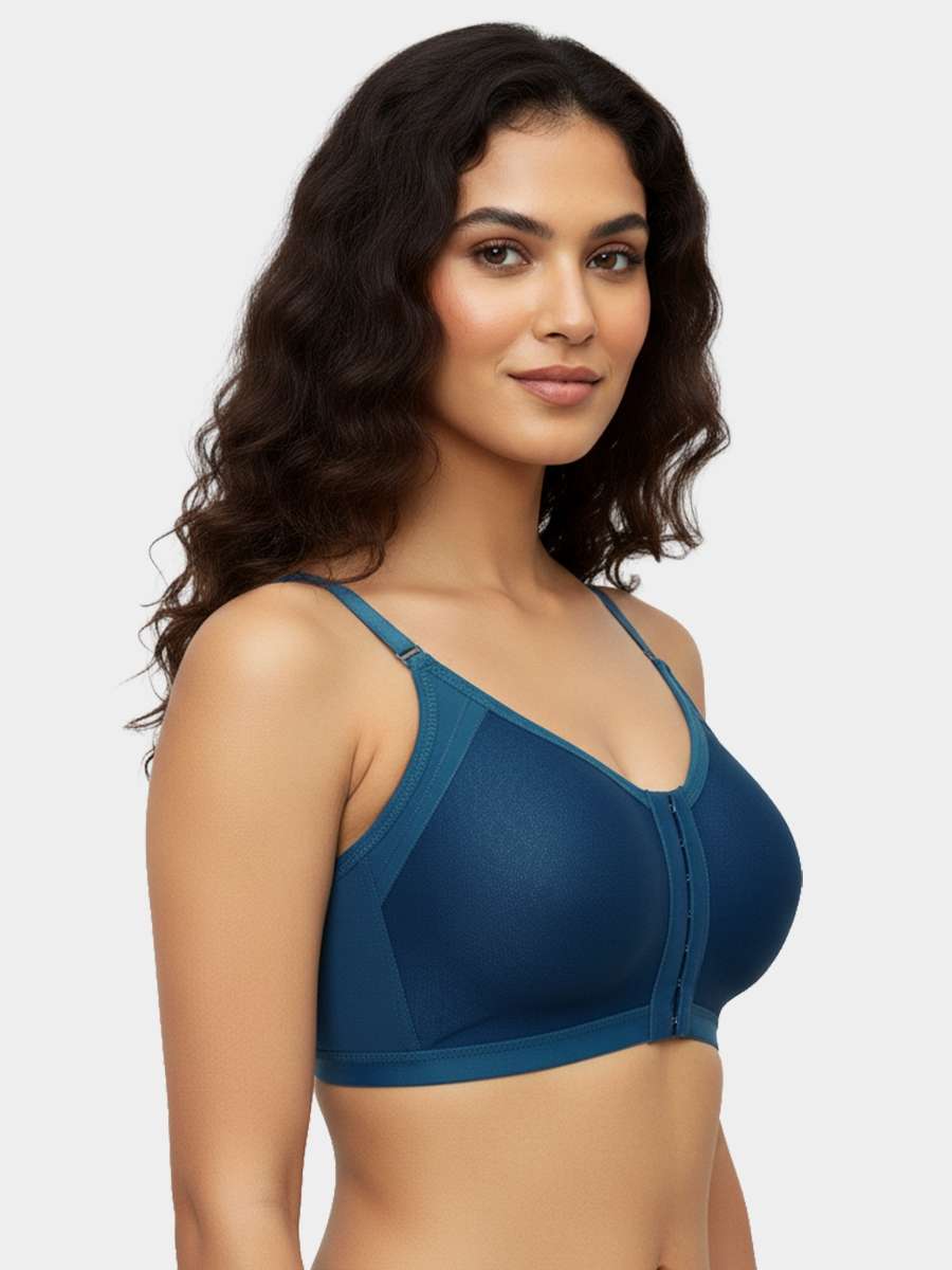 Susie True Blue Extra Support Laminated Cup Front Closure Bra