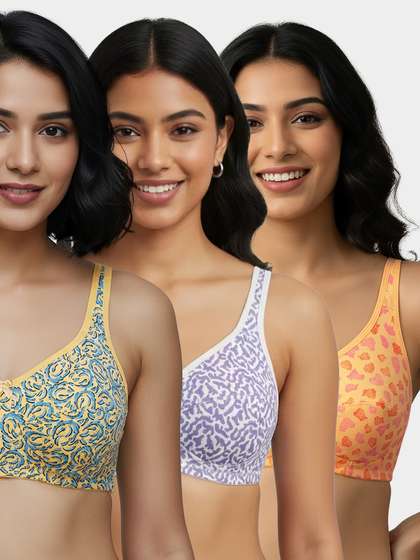 Susie Multicolor Printed High Support Everyday Non Padded Bra Combo J