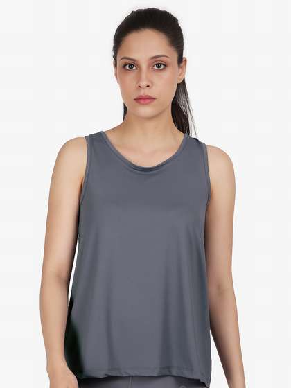 Shyaway Nightshadow Blue Overlay Back Slit Tank Top