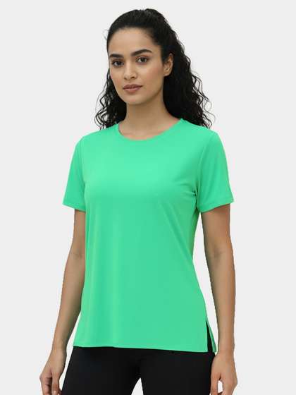Shyaway Electric Green High Low Side Slit T-Shirt