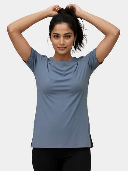 Shyaway Stonewash Blue High Low Side Slit T-Shirt