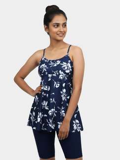 Shyle Ocean Blue Spaghetti Strap Top With Removable Pads And Shorts Swimwear