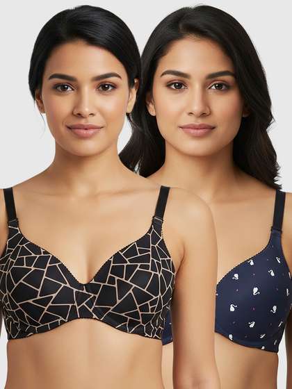 Shyaway Hana Black Broad Winged Seamless T-shirt Bra Combo B