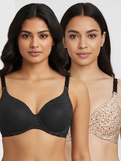 Shyaway Hana Black Broad Winged Seamless T-shirt Bra Combo C