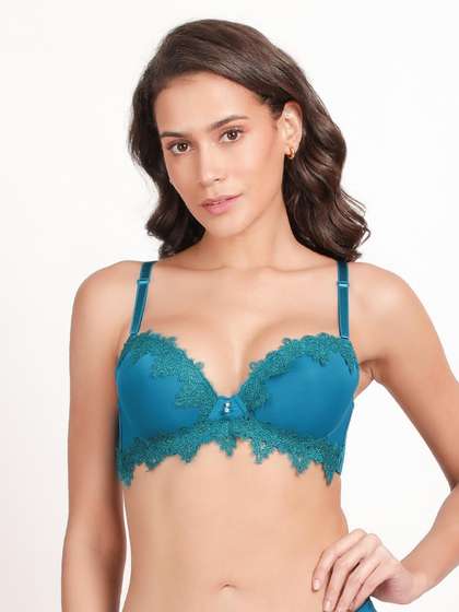 Susie Aquarius Blue Lace Neckline and Bottom Lace Wired Push Up Bra