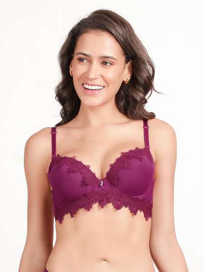Susie Purple Potion Lace Neckline and Bottom Lace Wired Push Up Bra