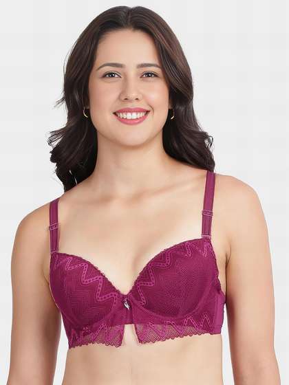 Shyle Dark Pink Decorative Lace Padded Wired Pushup Bra