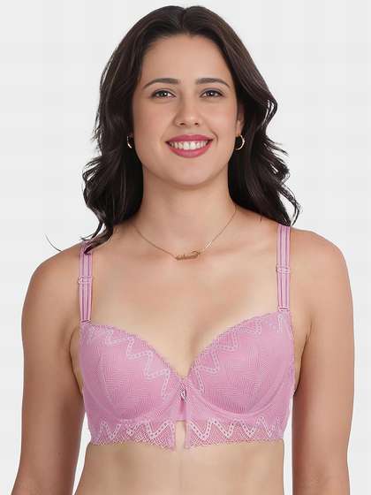 Shyle Light Pink Decorative Lace Padded Wired Pushup Bra