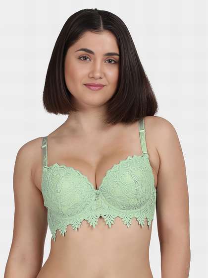 Shyle Bay Green Fully Lace Decorative Push Up Bra