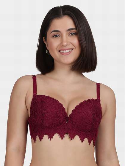 Shyle Cabernet Red Fully Lace Decorative Push Up Bra