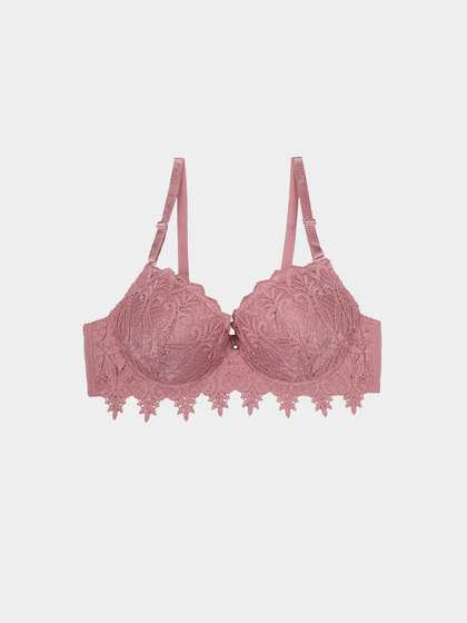 Shyle Dusty Pink Fully Lace Decorative Push Up Bra
