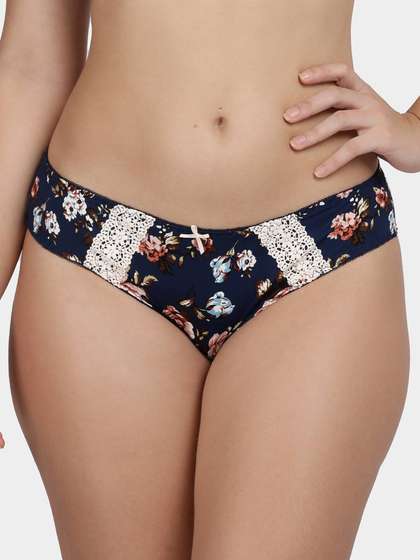 Shyle Dark Blue Decorative Trim Printed Bikini Panty