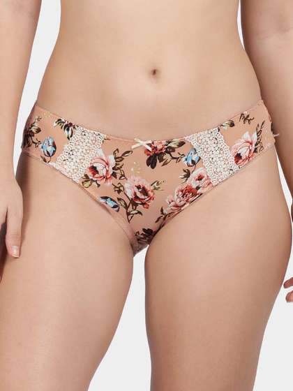 Shyle Peach Decorative Trim Printed Bikini Panty
