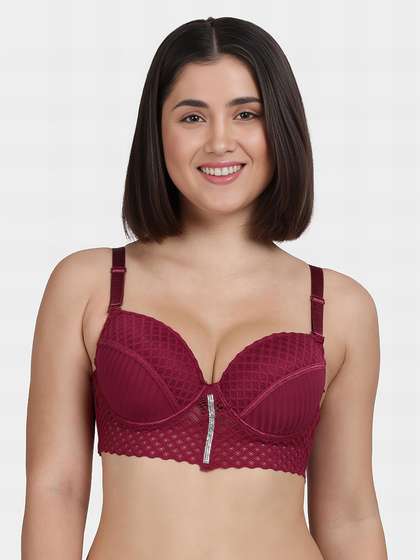 Shyle Cabernet Red Center Stone Trim Push Up Bra