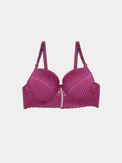 Shyle Magenta Center Stone Trim Push Up Bra