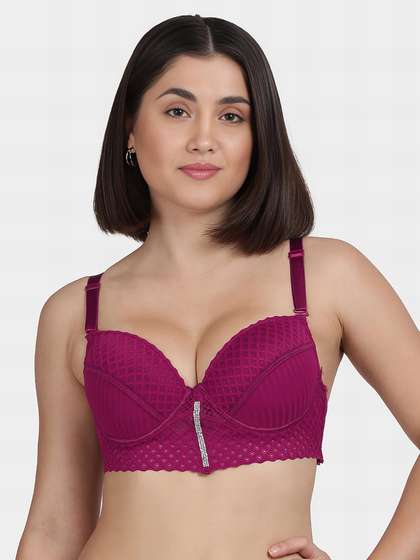 Shyle Magenta Center Stone Trim Push Up Bra