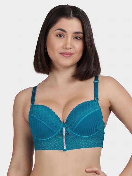Shyle Princess Blue Center Stone Trim Push Up Bra