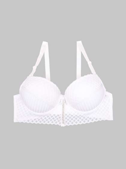 Shyle White Center Stone Trim Push Up Bra