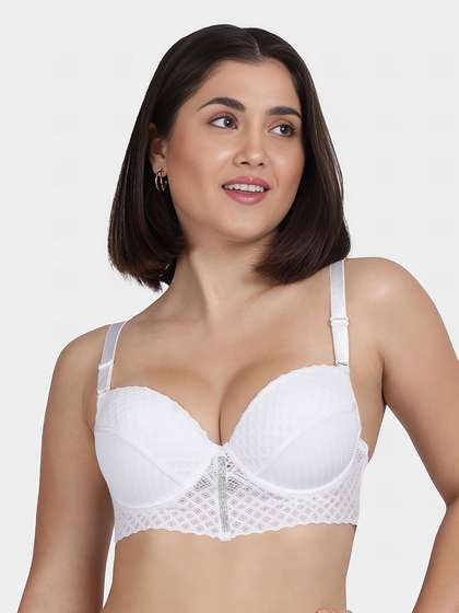 Shyle White Center Stone Trim Push Up Bra