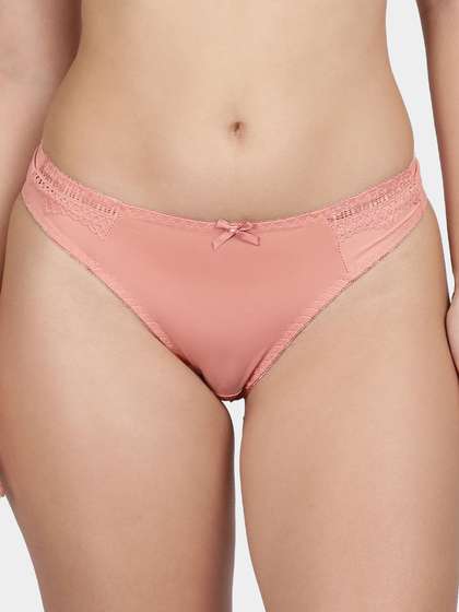 Shyle Peach Lace Trim Thong Panty