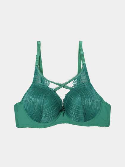 Shyle Powder Green Front Cross Design Push Up Bra