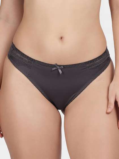 Shyle Volcanic Ash Lace Trim Thong Panty