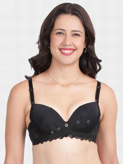 Shyle Black Beauty Cup Charm Padded Wired Pushup Bra