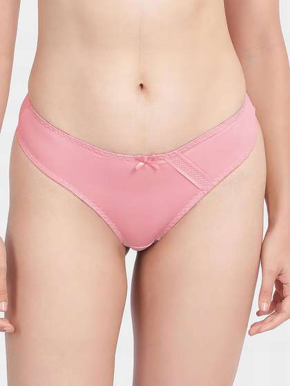 Shyle Baby Pink Decorative Patterned Lace Thong Panty