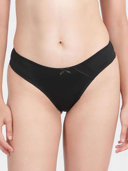 Shyle Black Beauty Decorative Patterned Lace Thong Panty