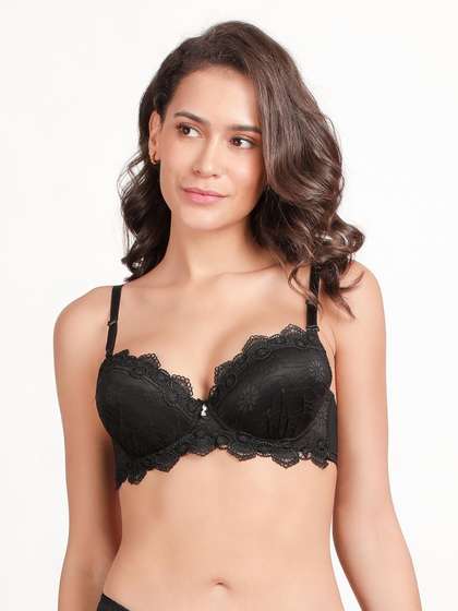 Susie Black Beauty Lace Bottom Gathers Wired Push Up Bra