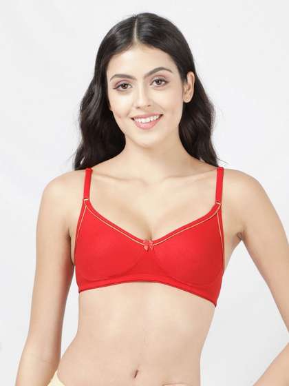 Shyle FieryRed Contrast Neckline Moulded Non Padded Bra