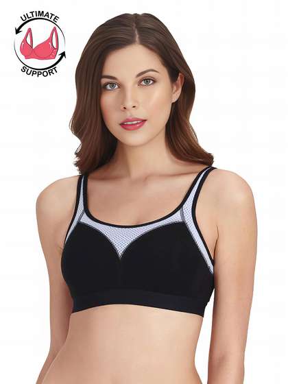 Amante Black Moulded Mesh Neckline Active Bra