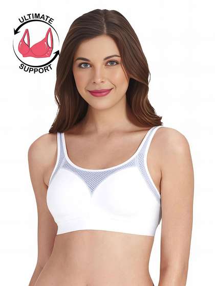 Amante White Moulded Mesh Neckline Active Bra
