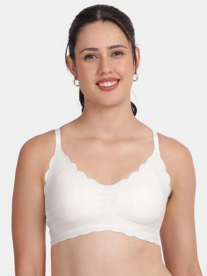 Shyle White Scallop Neckline And Underband Padded Slip On Bra