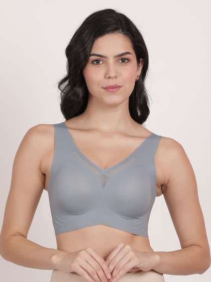 Shyle Monument Grey Mesh Neckline Padded Slip On Seamless Bra