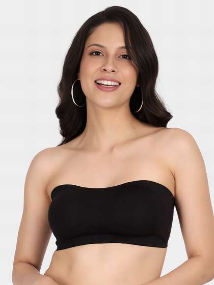 Shyle Black Bean Anti Slip Removable Padding Strapless Seamless Bra