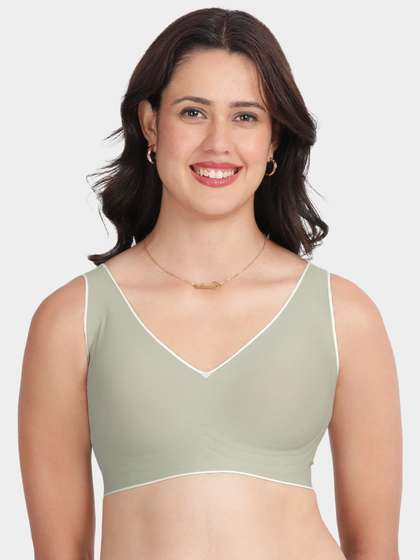 Shyle Frost Green Contrast Border Removable Padding Seamless Bra