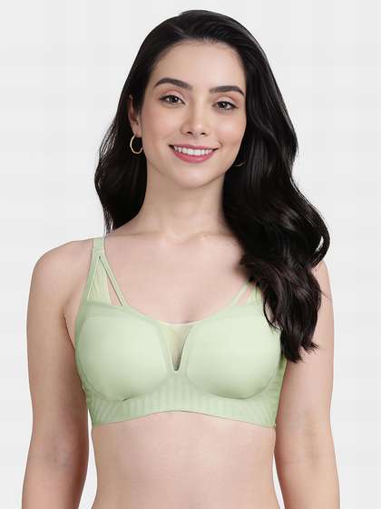 Shyle Light Green Plunge Neckline Padded Seamless Bra