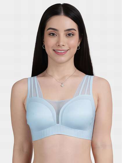 Shyle Pale Blue Multi Strap Neckline Mesh Seamless Bra