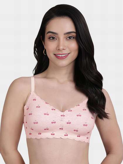 Shyle Soft Pink Cherry Printed Lace Seamless Bra