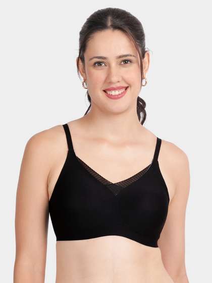 Shyle Black Beauty Criss Cross Mesh Neckline Padded Seamless Bra