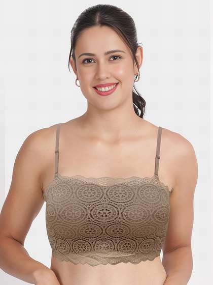 Shyle Taupe Brown Overlay Lace Padded Bralette