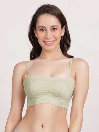 Shyle Light Green Lacework Padded Wirefree Balconette Bra