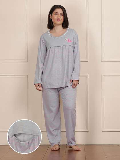 Susie Grey Pink Heart Printed Nursing Pyjama Set